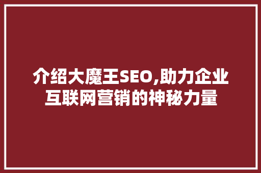 介绍大魔王SEO,助力企业互联网营销的神秘力量