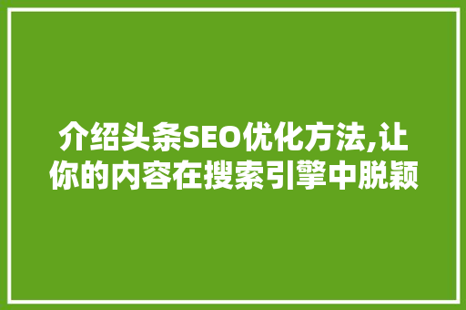 介绍头条SEO优化方法,让你的内容在搜索引擎中脱颖而出