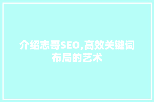 介绍志哥SEO,高效关键词布局的艺术