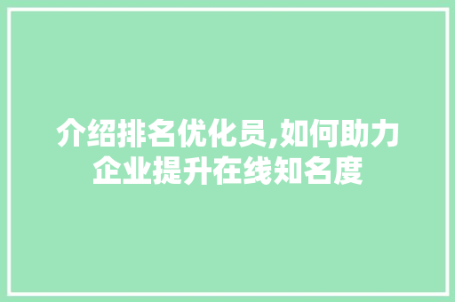 介绍排名优化员,如何助力企业提升在线知名度