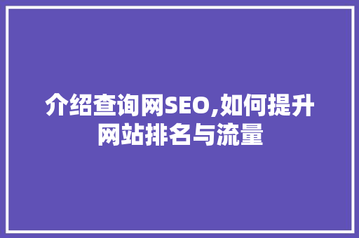 介绍查询网SEO,如何提升网站排名与流量