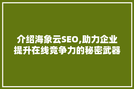 介绍海象云SEO,助力企业提升在线竞争力的秘密武器