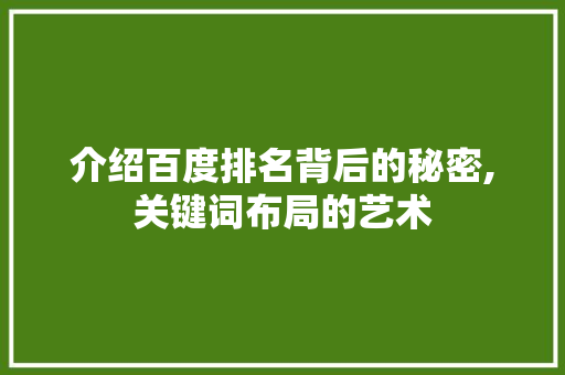 介绍百度排名背后的秘密,关键词布局的艺术