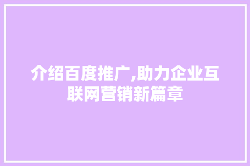 介绍百度推广,助力企业互联网营销新篇章