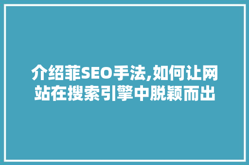 介绍菲SEO手法,如何让网站在搜索引擎中脱颖而出
