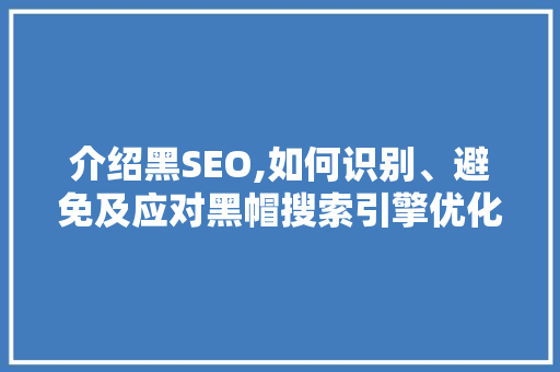 介绍黑SEO,如何识别、避免及应对黑帽搜索引擎优化步骤