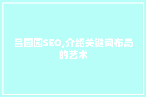吕园园SEO,介绍关键词布局的艺术