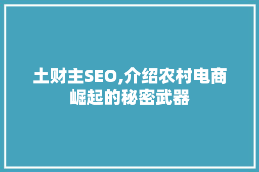 土财主SEO,介绍农村电商崛起的秘密武器