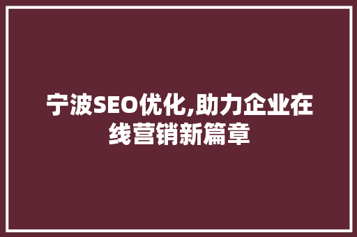 宁波SEO优化,助力企业在线营销新篇章