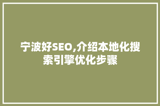 宁波好SEO,介绍本地化搜索引擎优化步骤