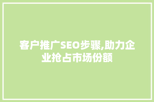 客户推广SEO步骤,助力企业抢占市场份额