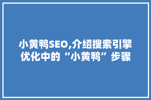小黄鸭SEO,介绍搜索引擎优化中的“小黄鸭”步骤