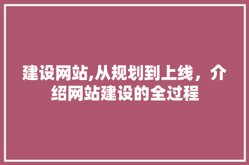 建设网站,从规划到上线，介绍网站建设的全过程