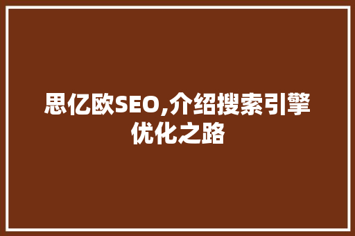 思亿欧SEO,介绍搜索引擎优化之路