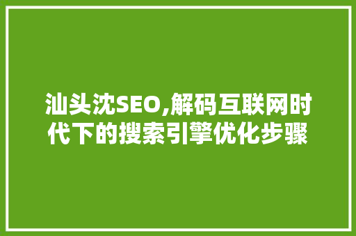 汕头沈SEO,解码互联网时代下的搜索引擎优化步骤
