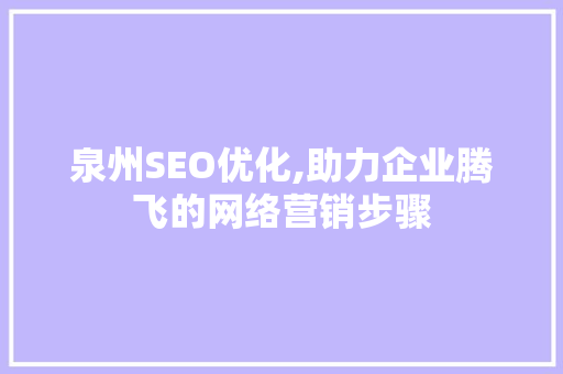 泉州SEO优化,助力企业腾飞的网络营销步骤