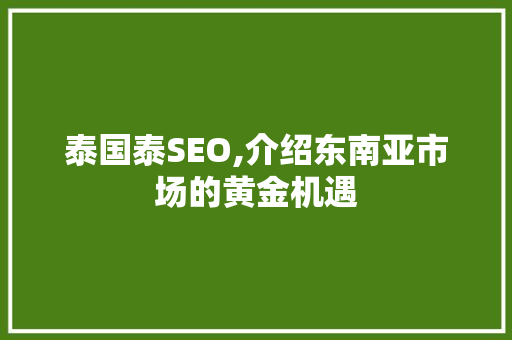 泰国泰SEO,介绍东南亚市场的黄金机遇