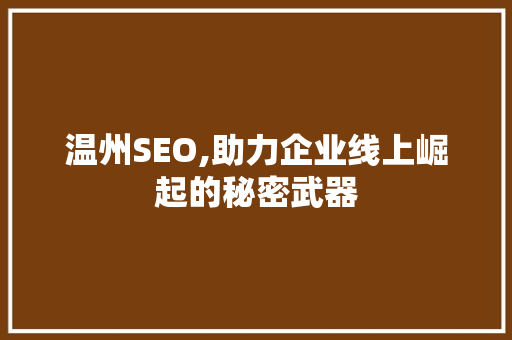 温州SEO,助力企业线上崛起的秘密武器
