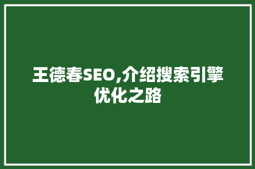 王德春SEO,介绍搜索引擎优化之路