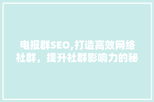 电报群SEO,打造高效网络社群，提升社群影响力的秘密武器