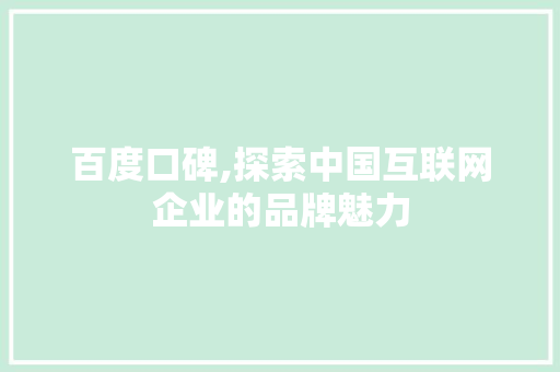 百度口碑,探索中国互联网企业的品牌魅力