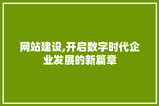 网站建设,开启数字时代企业发展的新篇章