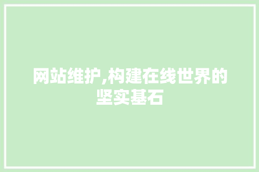 网站维护,构建在线世界的坚实基石