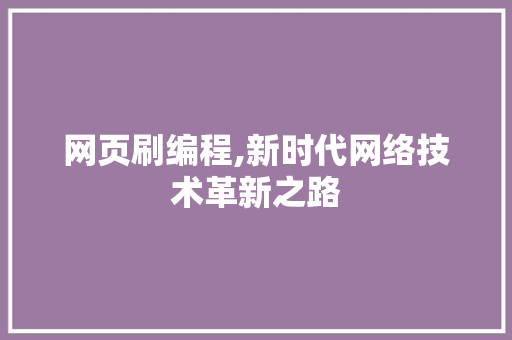 网页刷编程,新时代网络技术革新之路