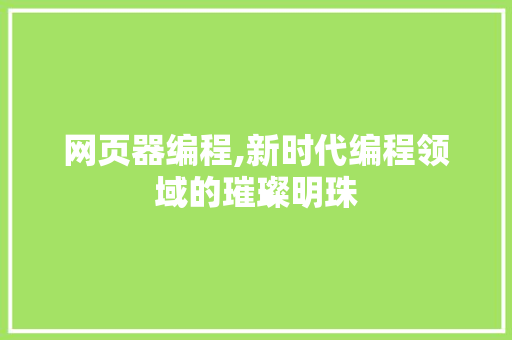 网页器编程,新时代编程领域的璀璨明珠