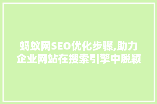 蚂蚁网SEO优化步骤,助力企业网站在搜索引擎中脱颖而出