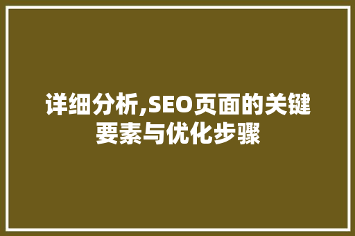 详细分析,SEO页面的关键要素与优化步骤