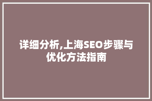 详细分析,上海SEO步骤与优化方法指南