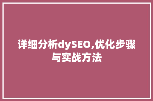 详细分析dySEO,优化步骤与实战方法