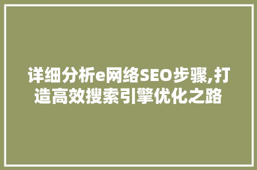 详细分析e网络SEO步骤,打造高效搜索引擎优化之路
