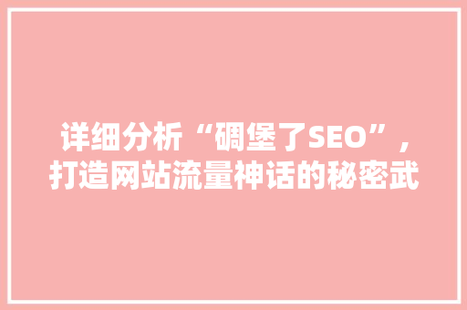 详细分析“碉堡了SEO”,打造网站流量神话的秘密武器