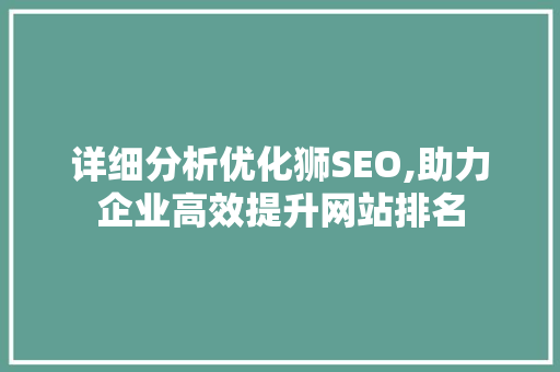 详细分析优化狮SEO,助力企业高效提升网站排名
