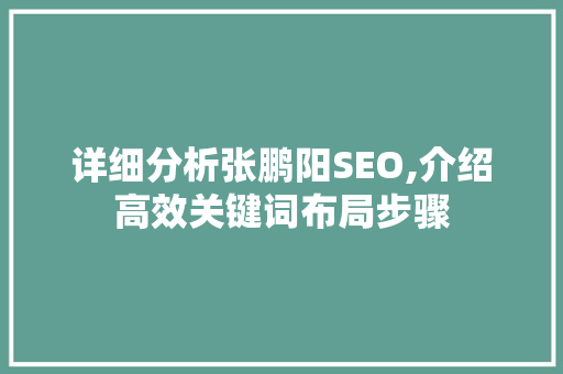 详细分析张鹏阳SEO,介绍高效关键词布局步骤