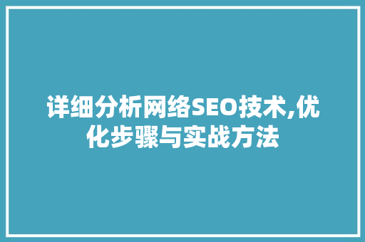 详细分析网络SEO技术,优化步骤与实战方法