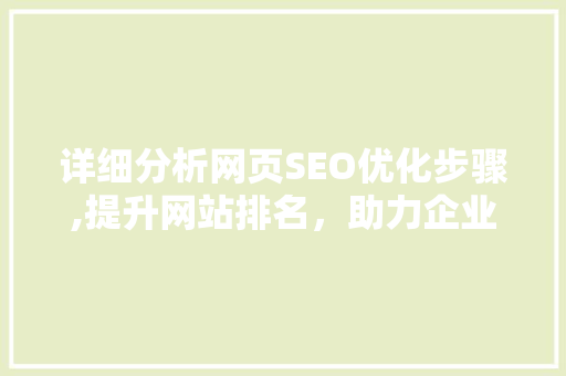 详细分析网页SEO优化步骤,提升网站排名，助力企业腾飞
