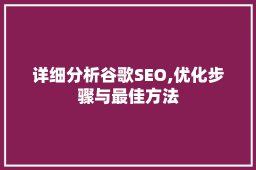 详细分析谷歌SEO,优化步骤与最佳方法