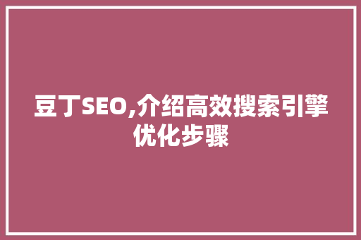 豆丁SEO,介绍高效搜索引擎优化步骤