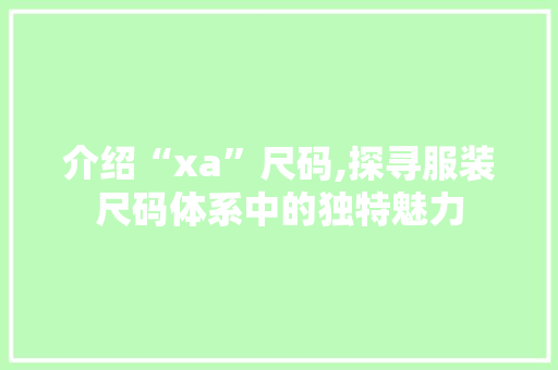 介绍“xa”尺码,探寻服装尺码体系中的独特魅力