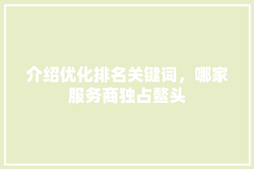 介绍优化排名关键词，哪家服务商独占鳌头