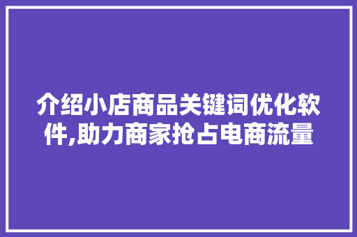 介绍小店商品关键词优化软件,助力商家抢占电商流量红利
