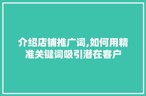 介绍店铺推广词,如何用精准关键词吸引潜在客户