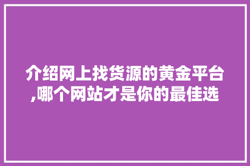 介绍网上找货源的黄金平台,哪个网站才是你的最佳选择