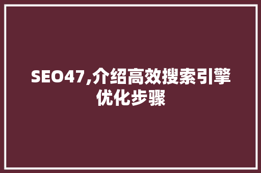 SEO47,介绍高效搜索引擎优化步骤