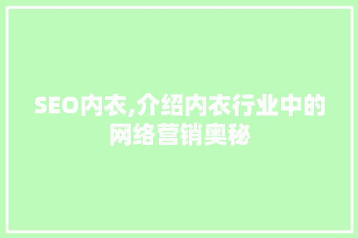 SEO内衣,介绍内衣行业中的网络营销奥秘