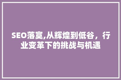 SEO落寞,从辉煌到低谷，行业变革下的挑战与机遇