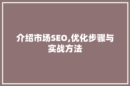 介绍市场SEO,优化步骤与实战方法